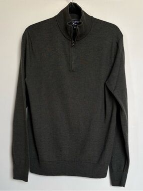 Banana Republic Italian Merino Wool Quarter Zip Sweater Dark Green L, Unisex